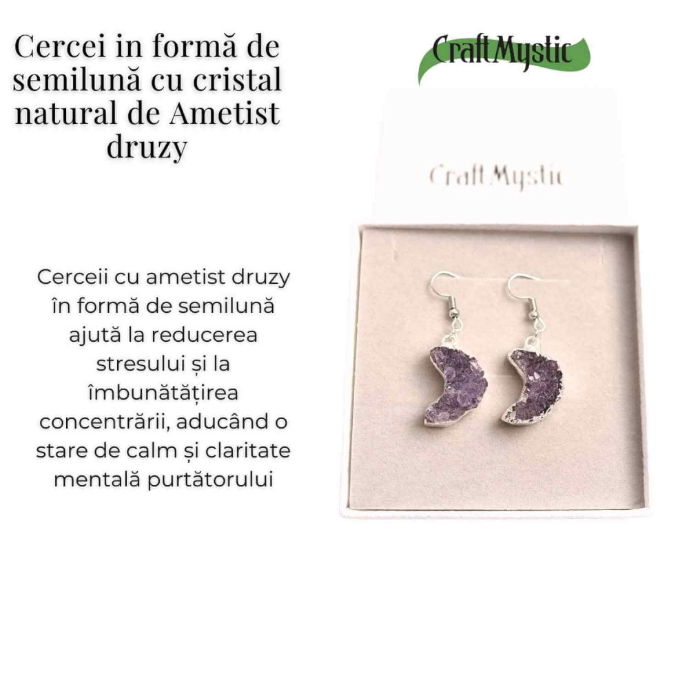 Cercei Argintii cu Ametist Natural Semilună - Protecție și Claritate [3]