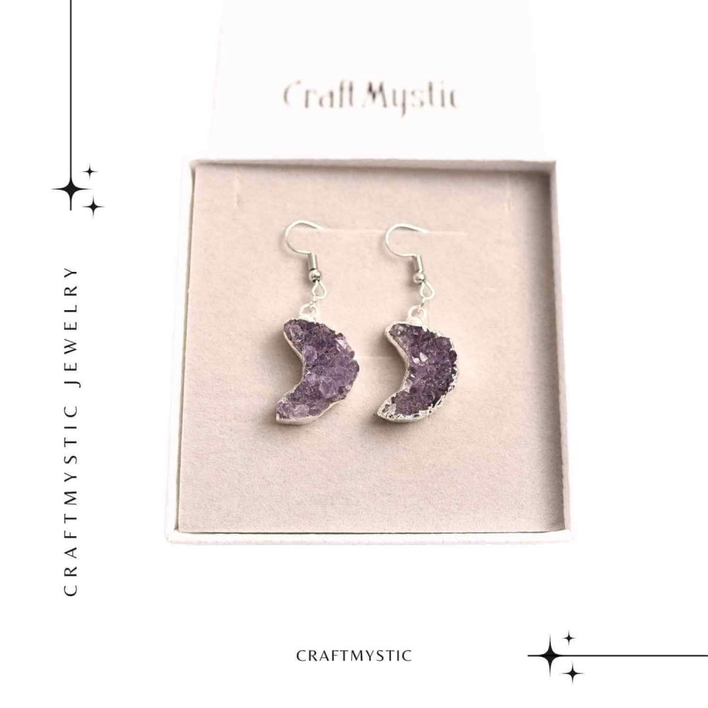 Cercei Argintii cu Ametist Natural Semilună - Protecție și Claritate [6]