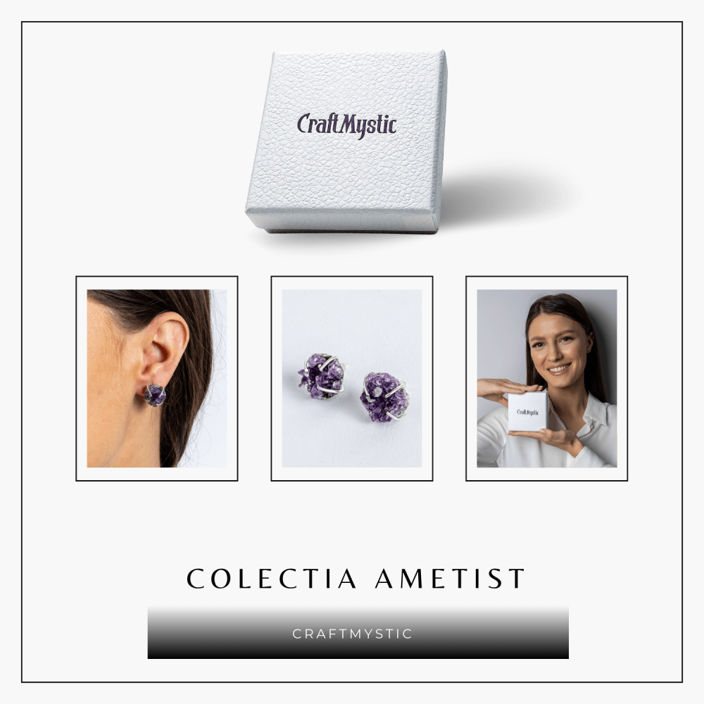 Cercei cu Cristal de Ametist Druzy – Inchidere pe Tija cu Opritor [6]