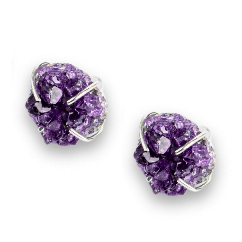 Cercei cu Cristal de Ametist Druzy – Inchidere pe Tija cu Opritor [1]