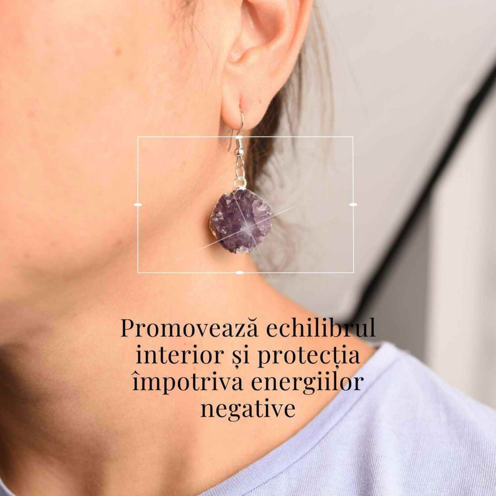 Cercei Argintii cu Ametist Natural Rotund - Claritate si Eleganta [2]