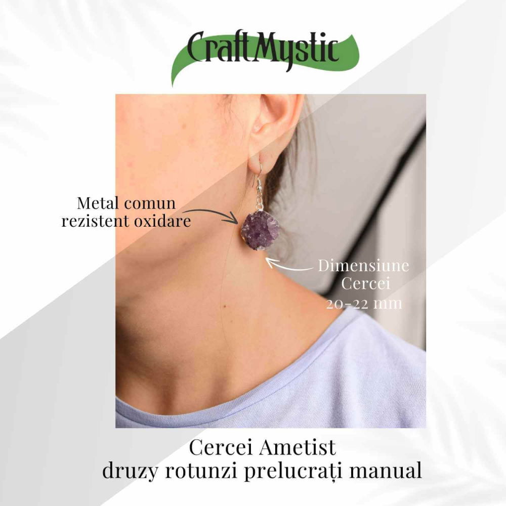 Cercei Argintii cu Ametist Natural Rotund - Claritate si Eleganta [5]