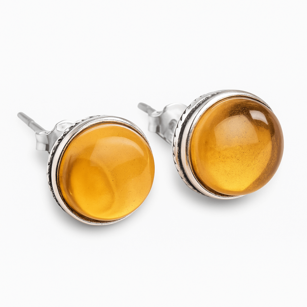 Cercei Argintii cu Citrin si Inchidere Clasica cu Surub [1]