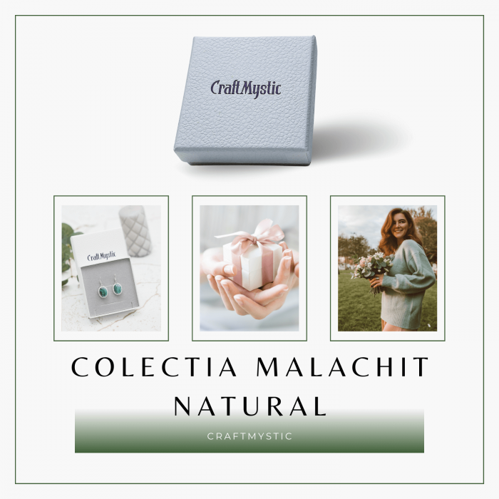 Cercei Argintii Eleganti cu Malachit Natural Oval de 16mm [8]