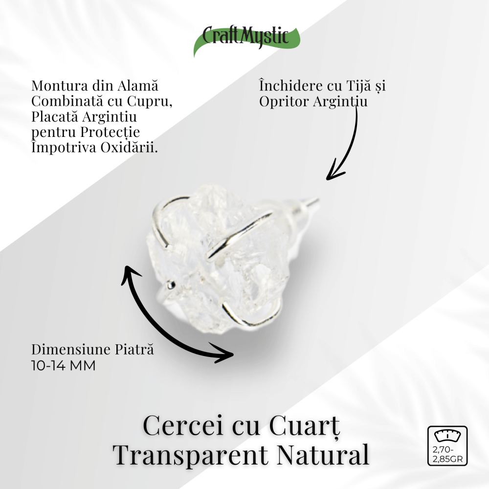 Cristalul puritatii – Cercei stud argintii cu cuart transparent natural [3]