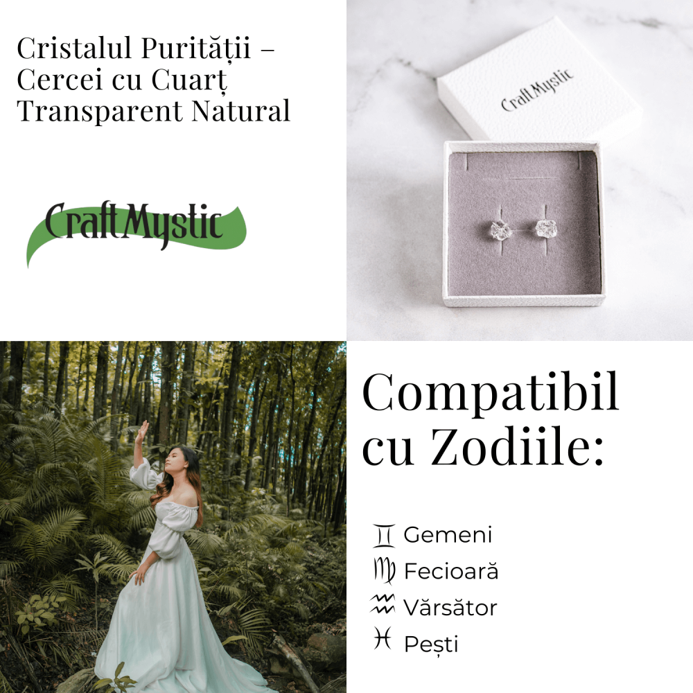 Cristalul puritatii – Cercei stud argintii cu cuart transparent natural [4]