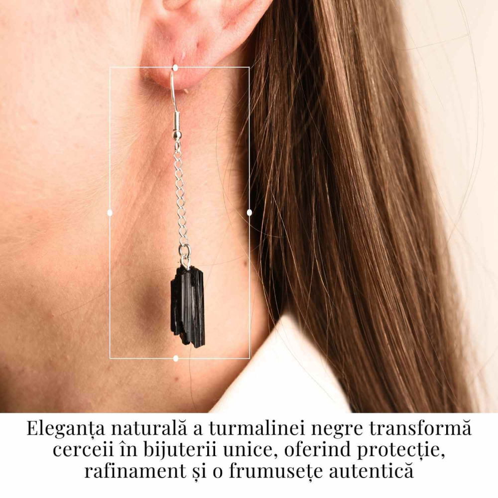 Cercei Argintii cu Lant si Turmalina Neagra Bruta, Protectie si Eleganta Unica [2]