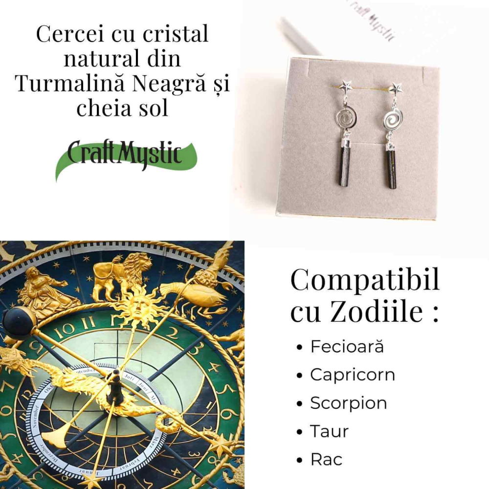 Cercei Argintii cu Turmalina, Cheia Sol si Stea, Protectie si Eleganta Unica [5]