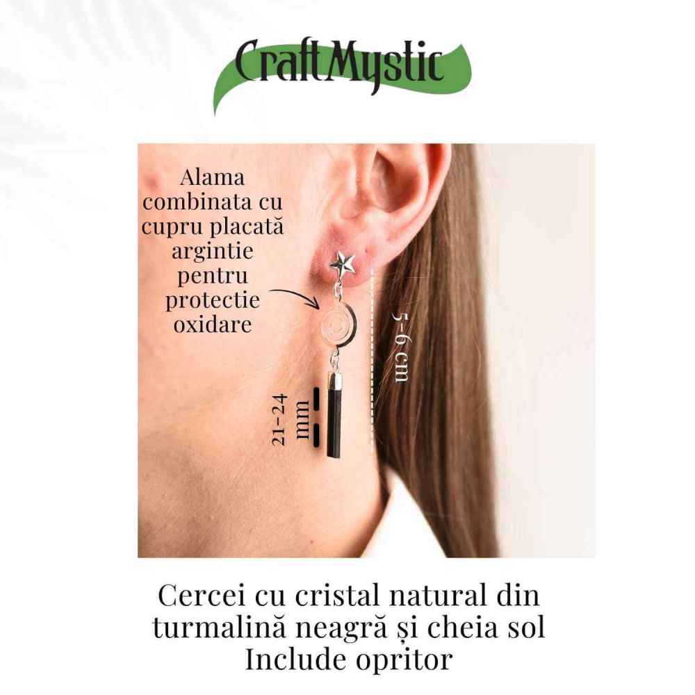Cercei Argintii cu Turmalina, Cheia Sol si Stea, Protectie si Eleganta Unica [4]