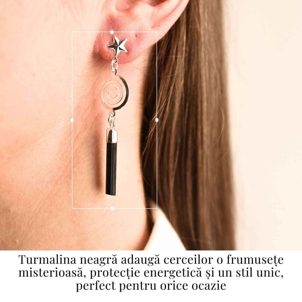 Cercei Argintii cu Turmalina, Cheia Sol si Stea, Protectie si Eleganta Unica [2]