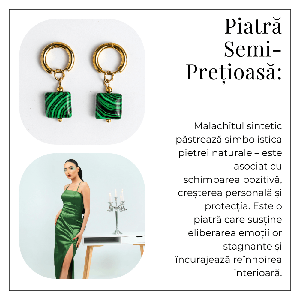 Energie Verde – Cercei cu Malachit Sintetic si Design Minimalist [6]