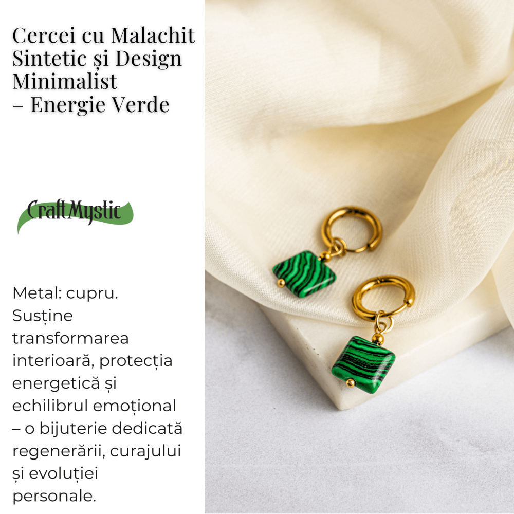 Energie Verde – Cercei cu Malachit Sintetic si Design Minimalist [3]