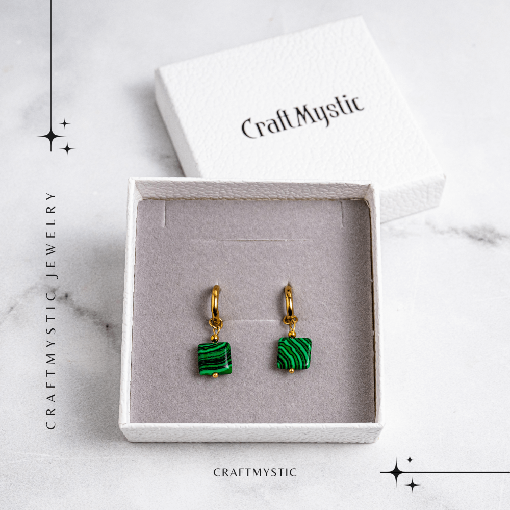 Energie Verde – Cercei cu Malachit Sintetic si Design Minimalist [7]