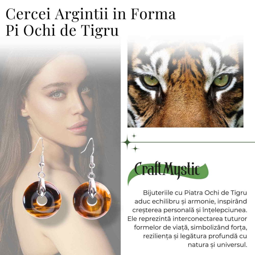 Cercei Argintii Ochi de Tigru Forma Pi - Protectie si Incredere [2]