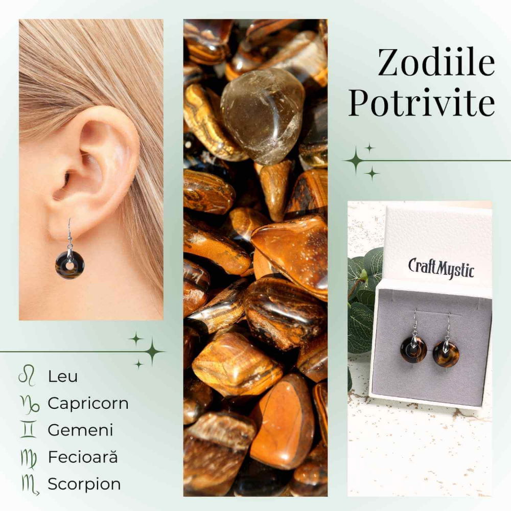 Cercei Argintii Ochi de Tigru Forma Pi - Protectie si Incredere [4]