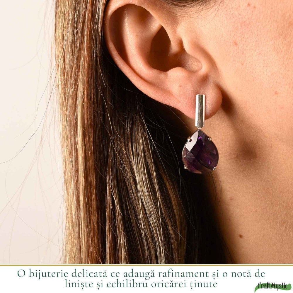 Cercei Argint 925 Lacrima cu Ametist Fațetat – Eleganta, Claritate si Liniște Interioara [2]