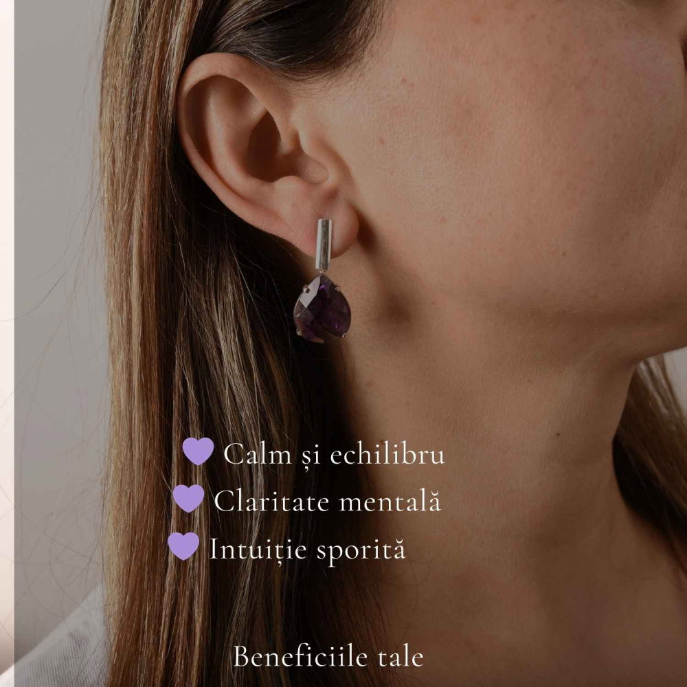 Cercei Argint 925 Lacrima cu Ametist Fațetat – Eleganta, Claritate si Liniște Interioara [3]