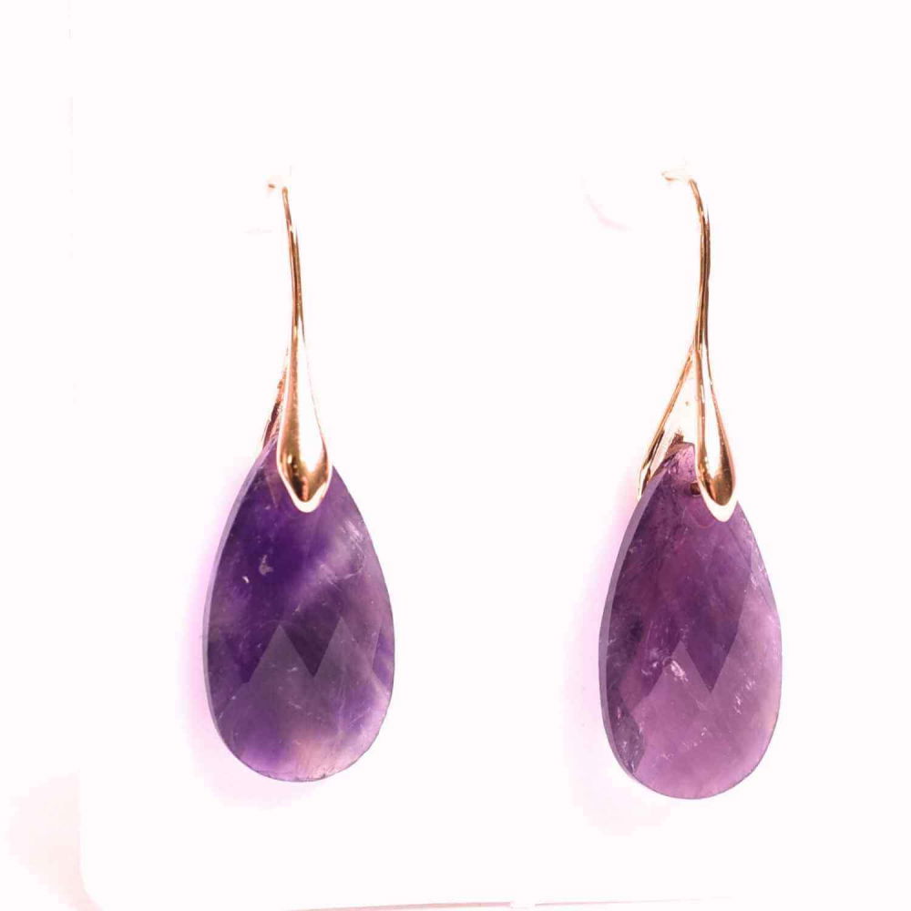Cercei Aurii eleganti cu Ametist natural Fatetat – Eleganta si Calm Interioar [1]