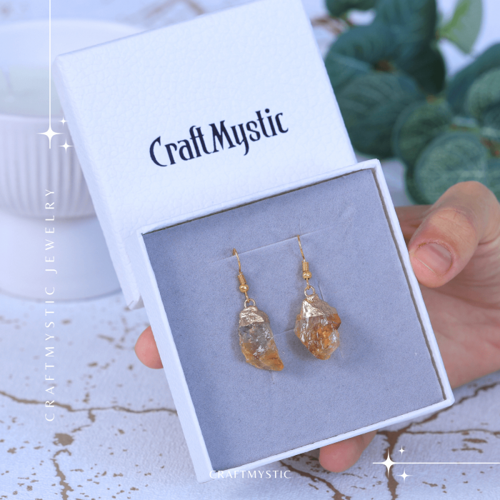 Cercei aurii cu citrin brut neregulat, pentru energie si prosperitate [7]