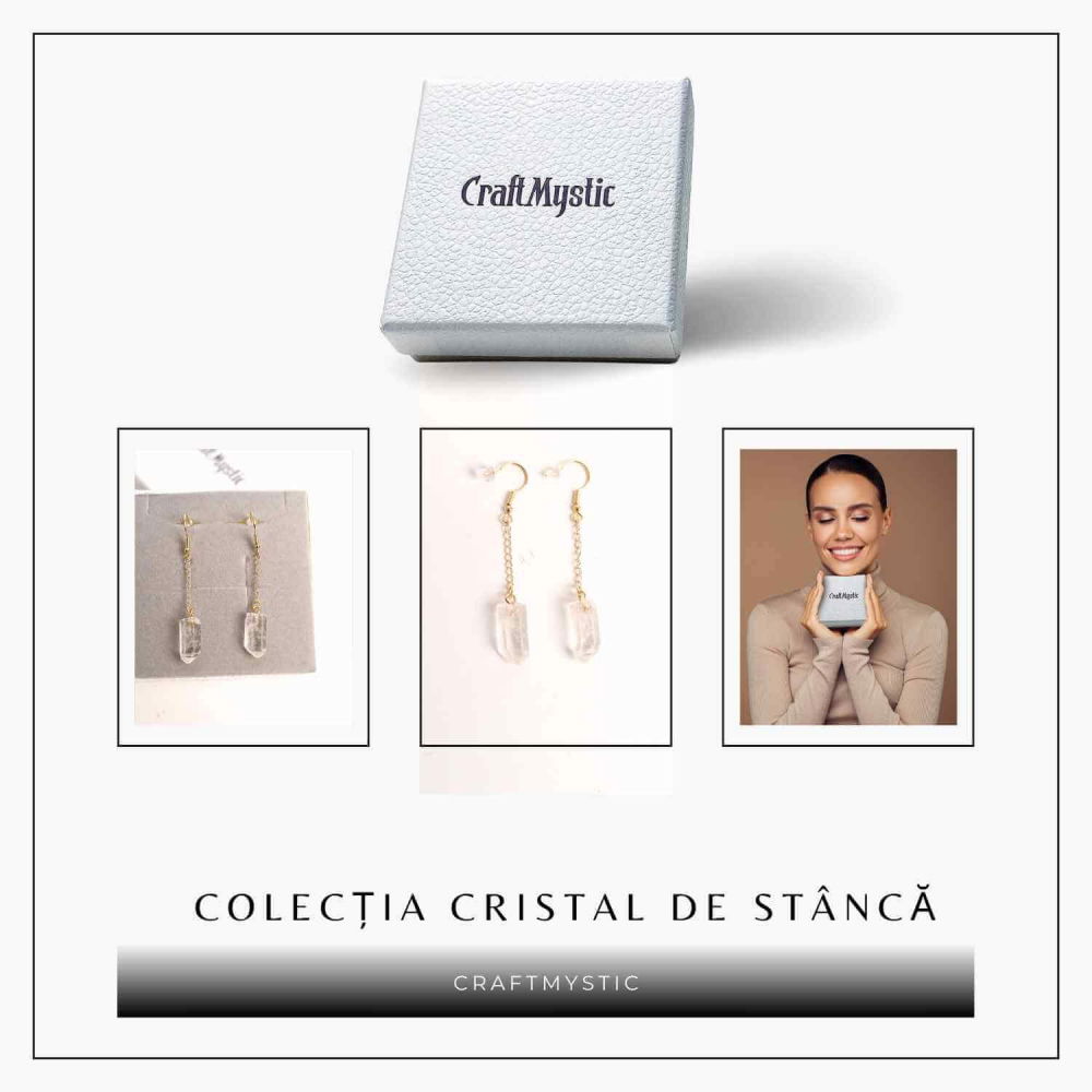 Cercei Aurii cu Lant si Cristal de Stanca, Claritate si Eleganța [7]