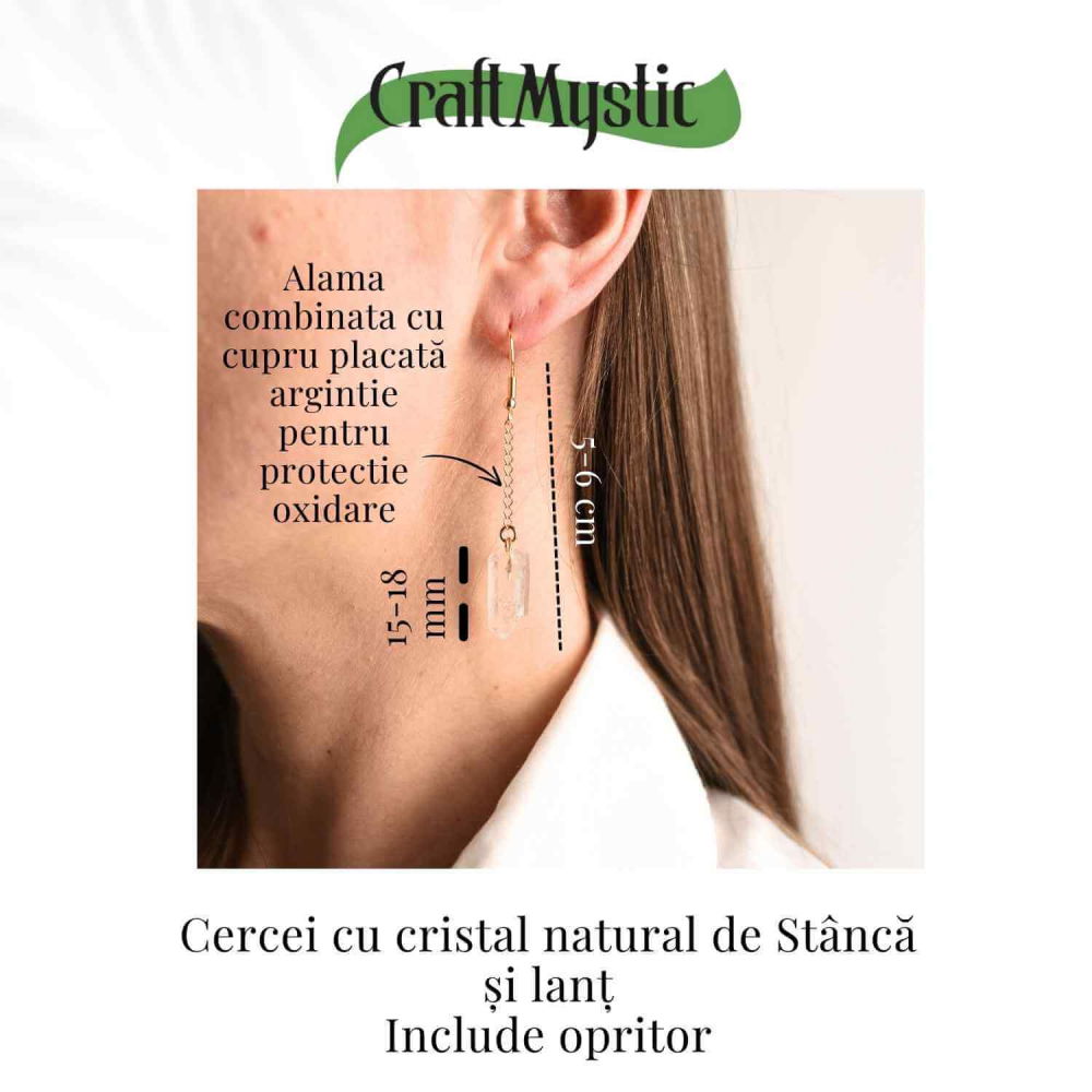 Cercei Aurii cu Lant si Cristal de Stanca, Claritate si Eleganța [4]