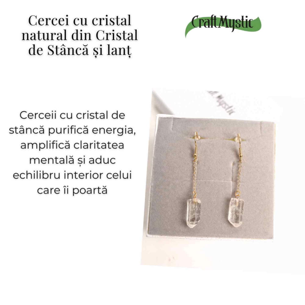 Cercei Aurii cu Lant si Cristal de Stanca, Claritate si Eleganța [3]