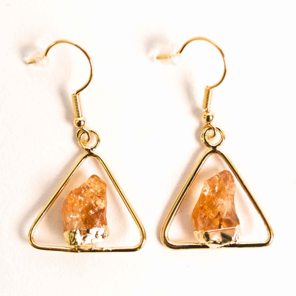 Cercei Aurii Triunghi cu Citrin, Eleganta si Energie Pozitiva [1]