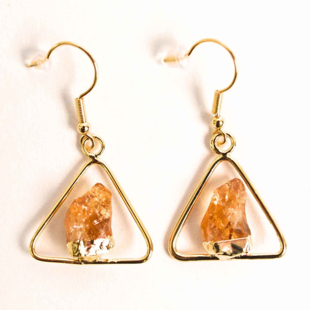 Cercei Aurii Triunghi cu Citrin, Eleganta si Energie Pozitiva [8]
