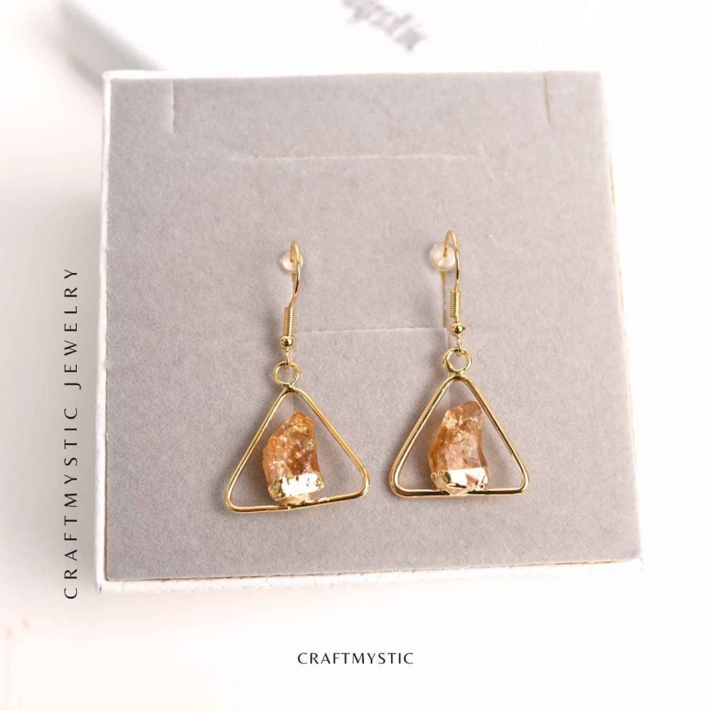 Cercei Aurii Triunghi cu Citrin, Eleganta si Energie Pozitiva [7]