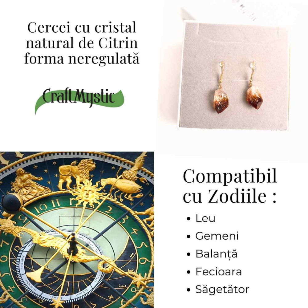 Cercei Aurii cu Citrin Brut Neregulat, Energie Pozitiva si Eleganta Naturala [4]