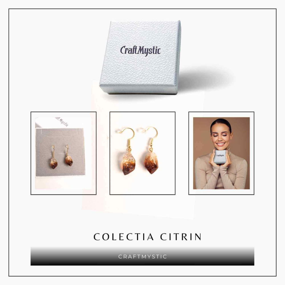 Cercei Aurii cu Citrin Brut Neregulat, Energie Pozitiva si Eleganta Naturala [7]