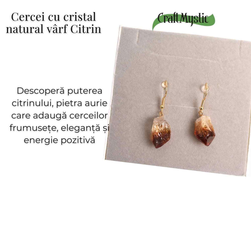 Cercei Aurii cu Citrin Brut Neregulat, Energie Pozitiva si Eleganta Naturala [5]