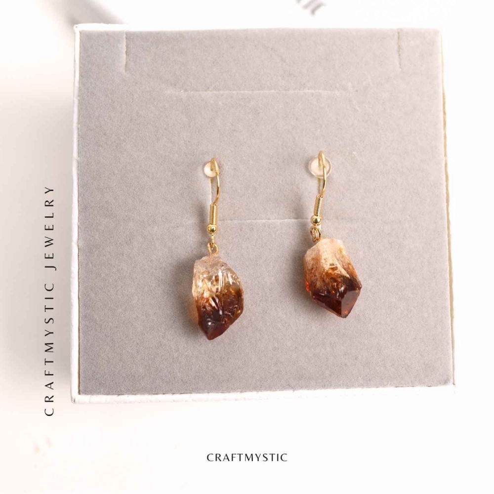 Cercei Aurii cu Citrin Brut Neregulat, Energie Pozitiva si Eleganta Naturala [3]