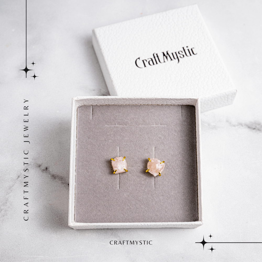 Bijuterie a Iubirii – Cercei cu Cuart Roz si Finisaj Auriu [7]