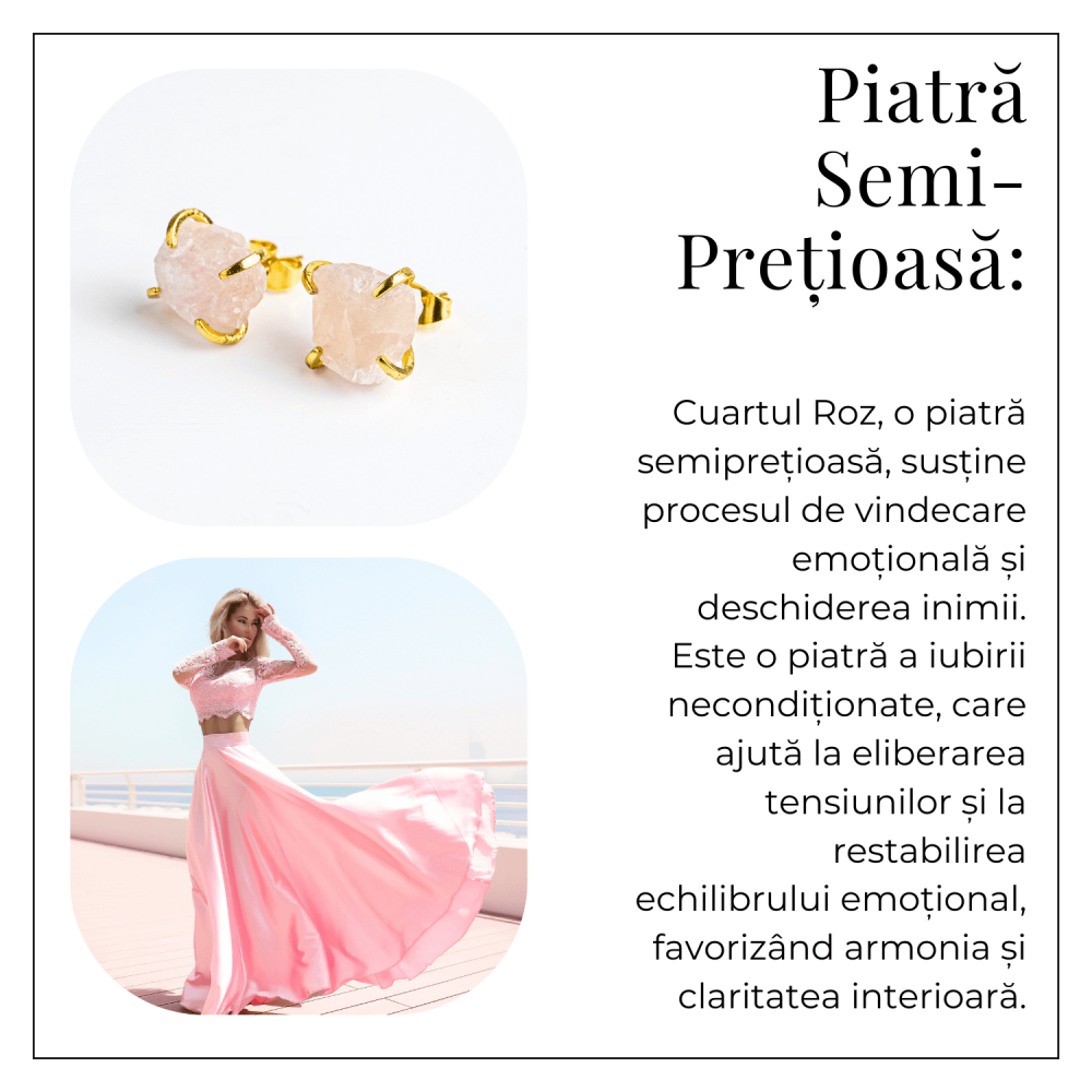 Bijuterie a Iubirii – Cercei cu Cuart Roz si Finisaj Auriu [6]