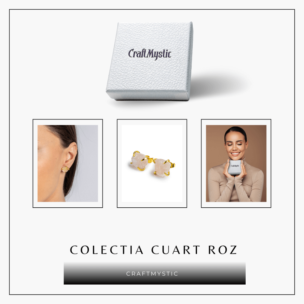 Bijuterie a Iubirii – Cercei cu Cuart Roz si Finisaj Auriu [8]