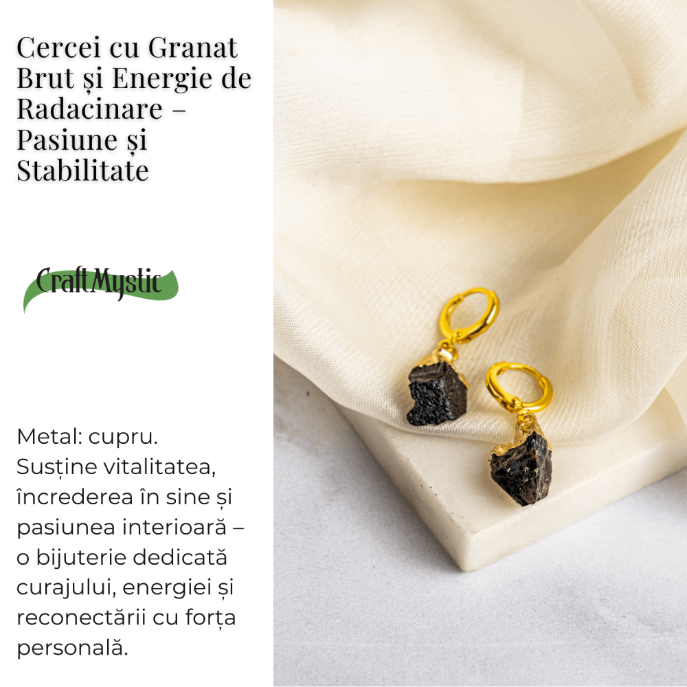 Cercei Aurii cu Granat Brut Natural – Energie si Vitalitate [3]