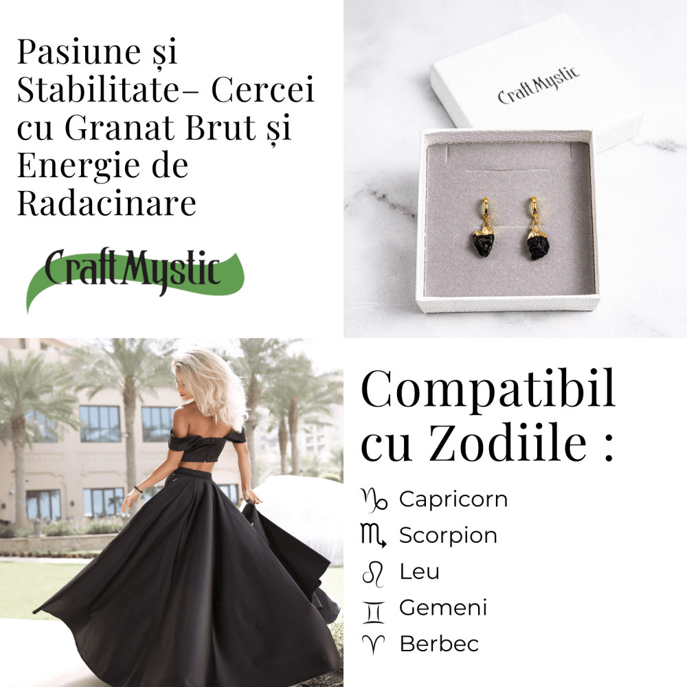 Cercei Aurii cu Granat Brut Natural – Energie si Vitalitate [5]