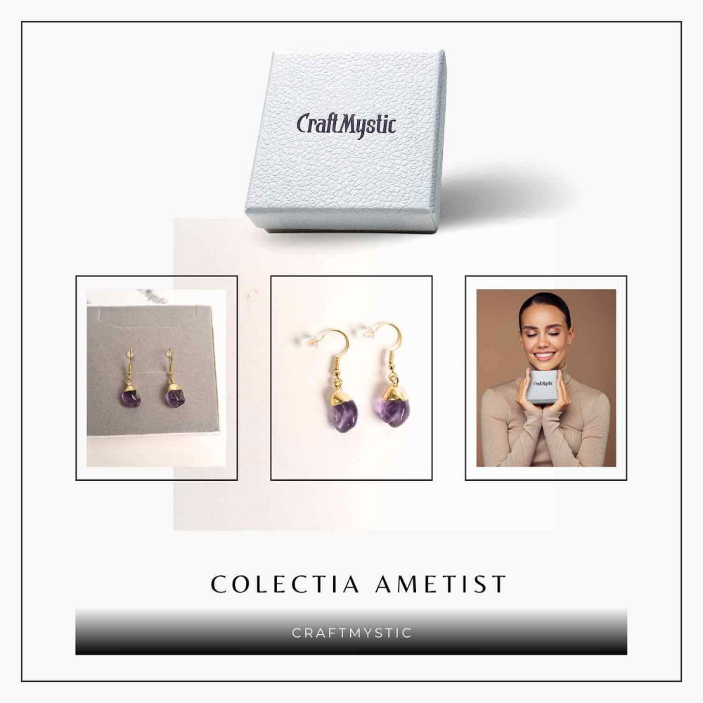 Cercei Aurii cu Ametist Rulat, Calm si Eleganta Naturala [7]