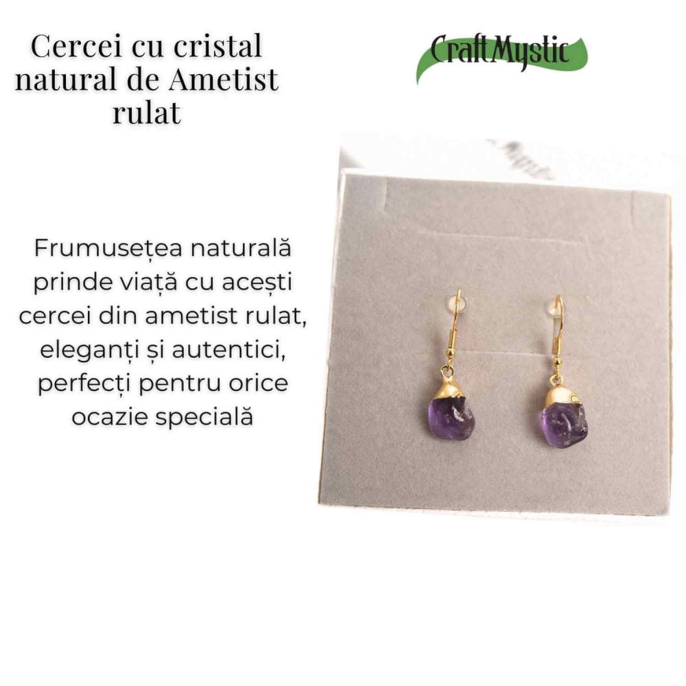 Cercei Aurii cu Ametist Rulat, Calm si Eleganta Naturala [5]