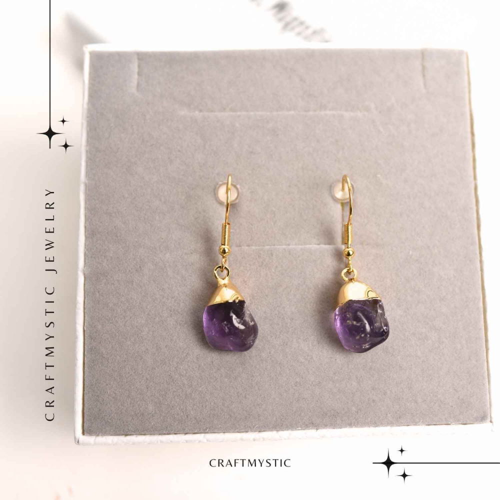 Cercei Aurii cu Ametist Rulat, Calm si Eleganta Naturala [6]