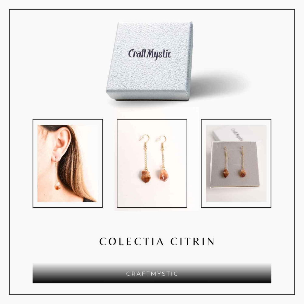 Cercei Aurii cu Citrin Brut – Prosperitate si Eleganta Naturala [7]