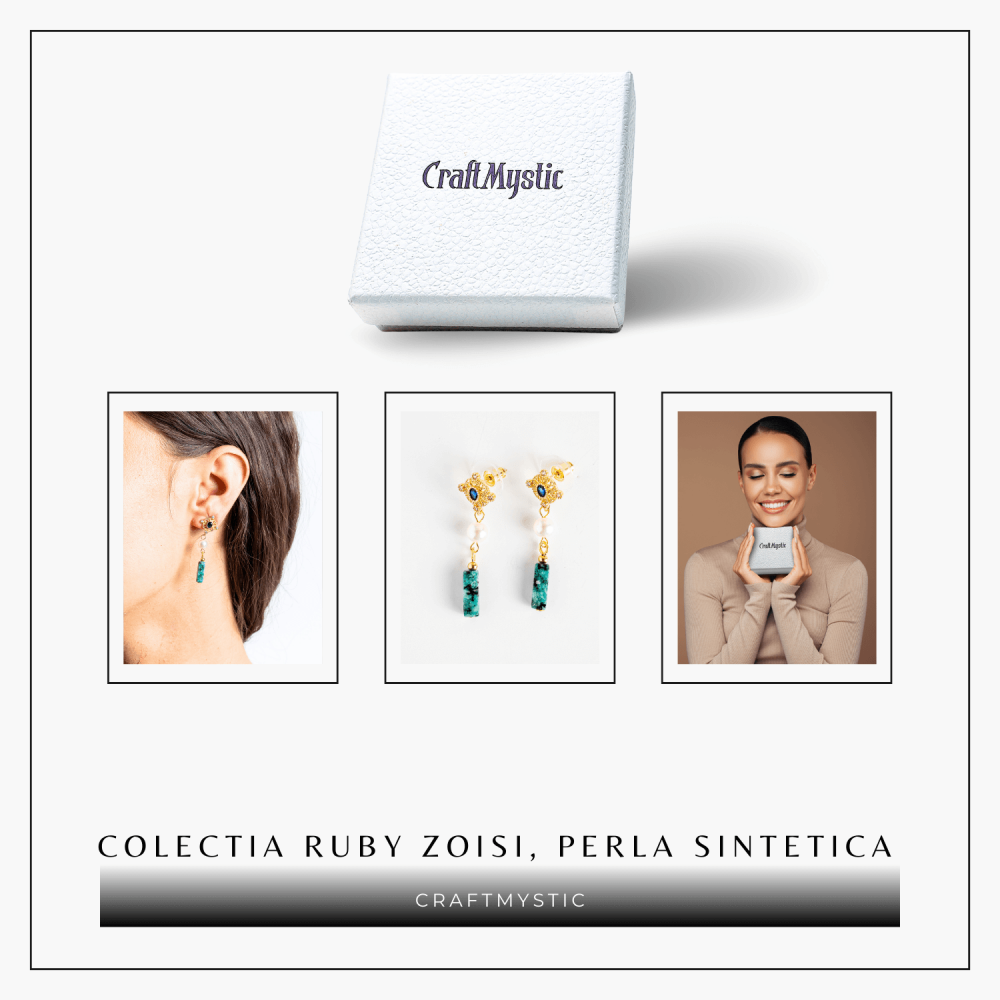 Cercei Aurii cu Perla Sintetica si Piatra de Ruby Zoisit – Eleganta si Echilibru Spiritual [7]