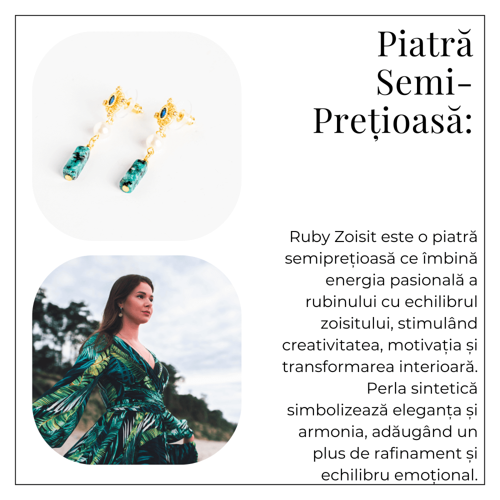 Cercei Aurii cu Perla Sintetica si Piatra de Ruby Zoisit – Eleganta si Echilibru Spiritual [6]