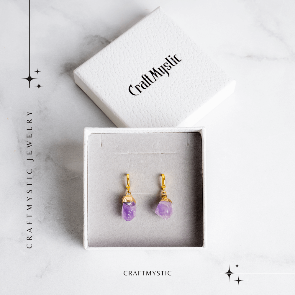 Cercei Aurii cu Ametist Brut Natural –Energie si Echilibru [8]