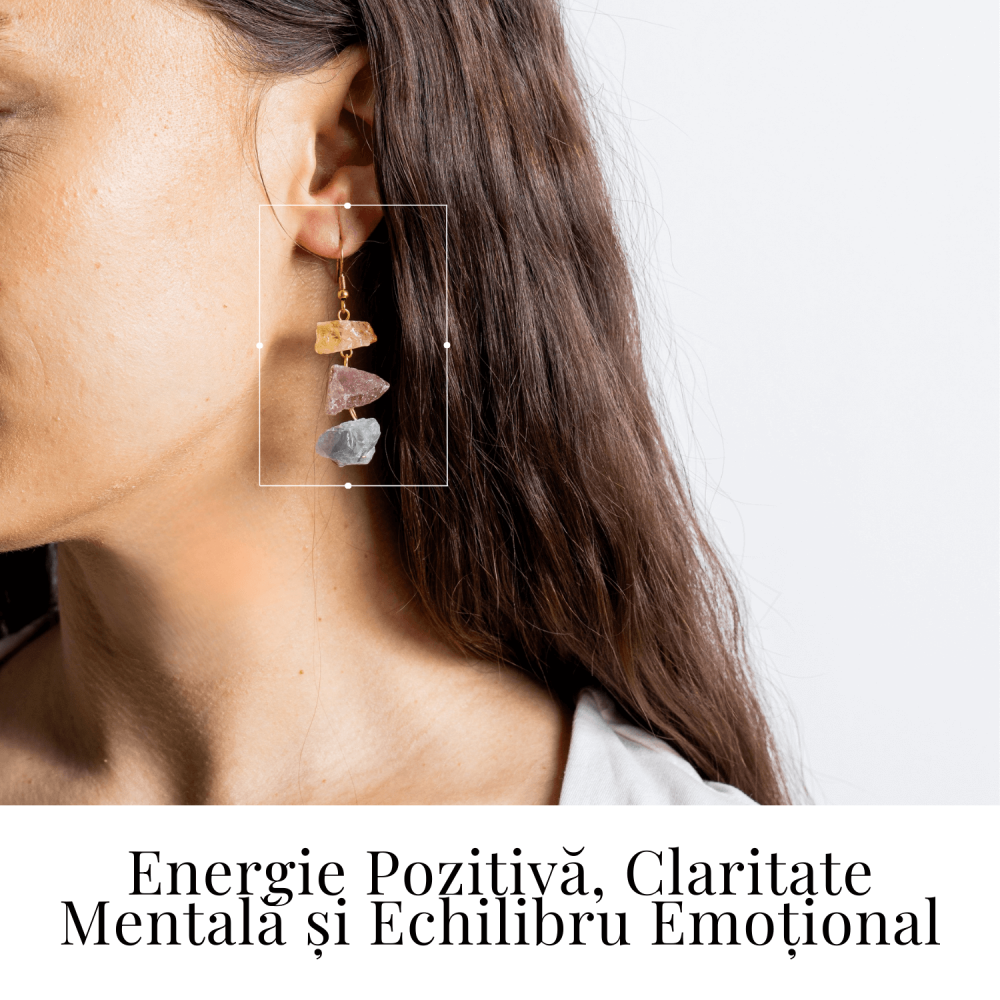 Cercei Aurii cu Citrin, Cuart Roz si Fluorit – Energie Pozitiva si Unicitate [2]