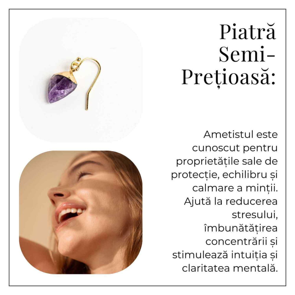 Cercei Aurii Eleganti cu Ametist Natural Fatetat – Eleganta si Protectie [6]