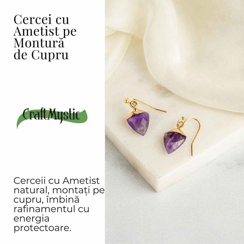 Cercei Aurii Eleganti cu Ametist Natural Fatetat – Eleganta si Protectie [3]