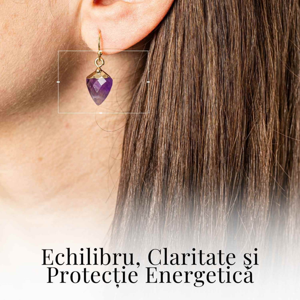 Cercei Aurii Eleganti cu Ametist Natural Fatetat – Eleganta si Protectie [2]