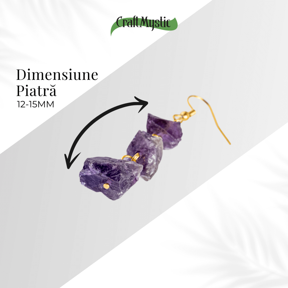 Cercei Aurii cu Triplu Piatra Ametist Brut Natural – Energie, Stil si Unicitate [4]